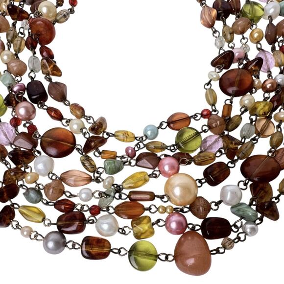 Lia Sophia Beaded Necklace Multi Strand Layered Colorful Beaumont Gold Tone - Picture 8 of 14